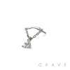 316L SURGICAL STEEL THREADLESS PUSH IN TRIPLE ROUND BEZEL CHAIN DANGLE DANGLE CZ TOP PART